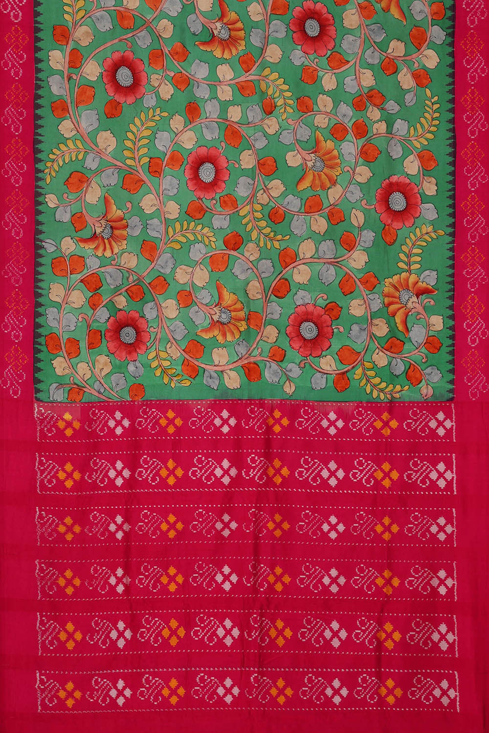 Image of Printed Kalamkari Green Saree